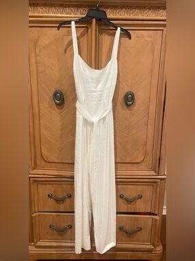 ANTONIO MELANI White Sleeveless Jumpsuit with Blue Label Detail